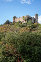 Ruins of the castle of Castellas, over Rocbaron and Forcalquieret in Provence, France, under a nice cloudy sky in winter