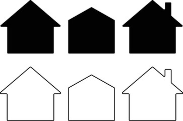 家のアイコン6種セット　ブラック