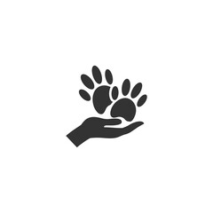 Obraz premium Human hands and animal paw glyph icon.