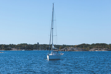 Obraz premium Archipelago National Park landscape, Southwest Finland, with islands, islets and skerries, Saaristomeren kansallispuisto, summer sunny day, view from shuttle ship ferry boat in the Archipelago Sea