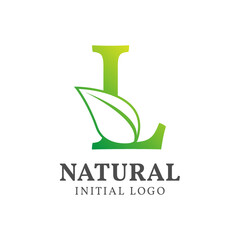 letter L with leaf natural initial vector logo design