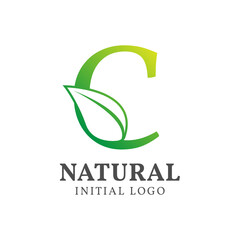 letter C with leaf natural initial vector logo design