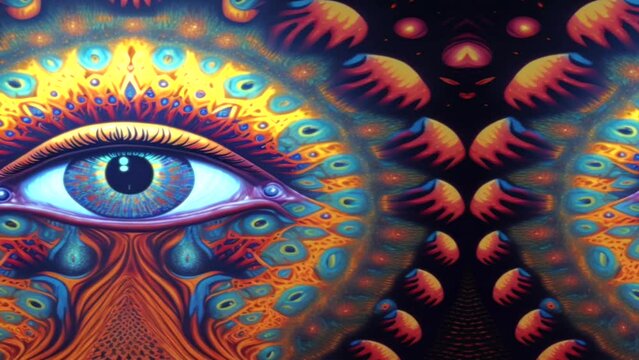 The third eye opening on a trippy DMT trip with an entity presence. Psychedelics concept