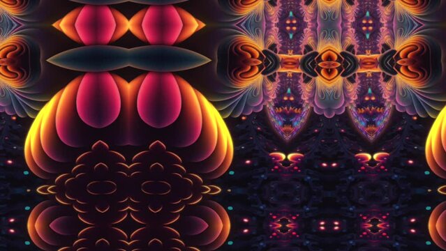 A DMT experience in a psychedelic environment with Kaleidoscope organic patten shapes morphing in a trippy landscape