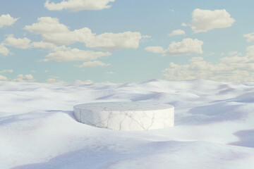 Fototapeta na wymiar 3d render platform and Natural podium background on ice snow and snow covered floor
