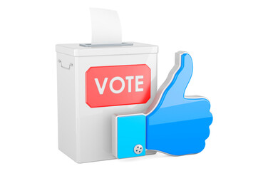 Ballot box with like icon, 3D rendering