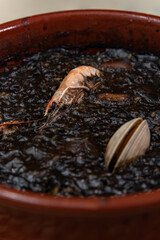 Risotto with black rice and seafood