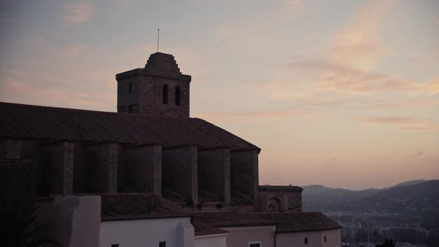 The church on top of the old town of Ibiza, Dalt Vila, early in the morning