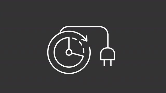 Animated fast charge white line icon. Fast charger equipment. Energy consumption rate. Seamless loop HD video with alpha channel on transparent background. Motion graphic design for night mode