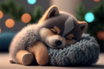 Fototapeta premium puppy dog husky sleeping