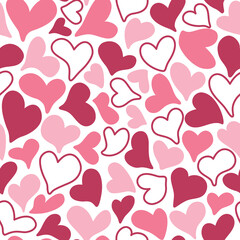 Seamless pattern with romantic hearts in pink and viva magenta pantone colour. Valentine's day, wedding, mother's day background.