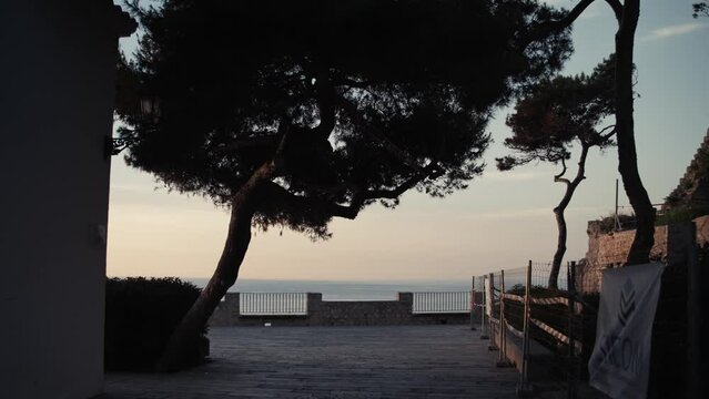 A small plaza by the coast in the old town of Ibiza, Dalt Vila, early in the morning
