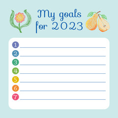 My goals for 2023. Vector hand drawn design print. Pencil drawing