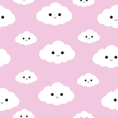 Seamless pattern with cute clouds on a pink background