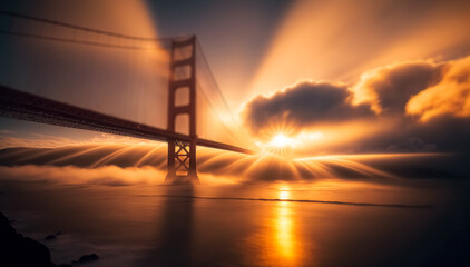 Fototapeta premium Famous Golden gate bridge at sunrise. digital art