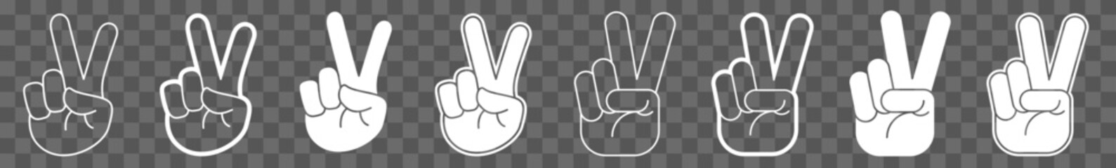 Peace Sign Icon White Peace Sign Victory Hand Set | Peace Signs Symbol Vector Illustration Logo | Peace Sign V Peace Sign Fingers Isolated Collection