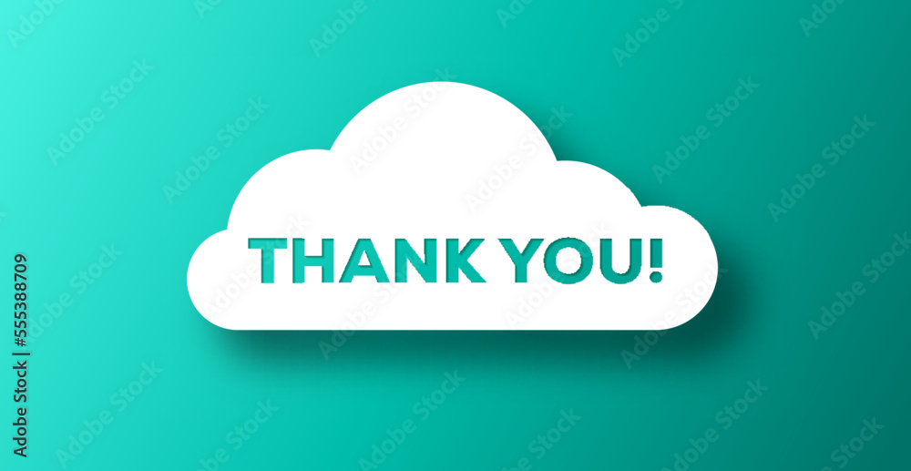 Fototapete thank you display cut paper with cloud green computing background 3d label computer card illustratio