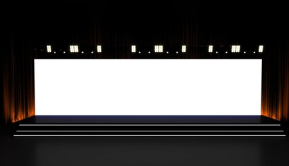 Conference Stage Designs. Meeting event scene, party scene design. Empty stage design for mockup and corporate identity, display. Platform elements in hall. 	