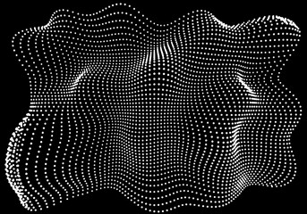 Halftone pattern overlay - 3d abstract shape design element - curved rectangle grid