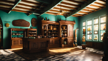 The painting depicts the interior of a store filled with magical fairies and various tobacco products.  Generative AI