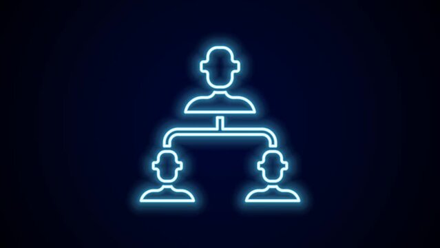 Glowing neon line Business hierarchy organogram chart infographics icon isolated on black background. Corporate organizational structure graphic elements. 4K Video motion graphic animation