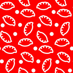 餃子と水玉のシームレスパターンイラスト　赤系背景素材