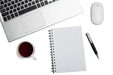 Office workplace with office supplies and digital tablet