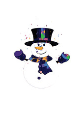 Snowman with hat and scarf isolated on white background. Vector illustration, Snowman icon flat style. Vector	