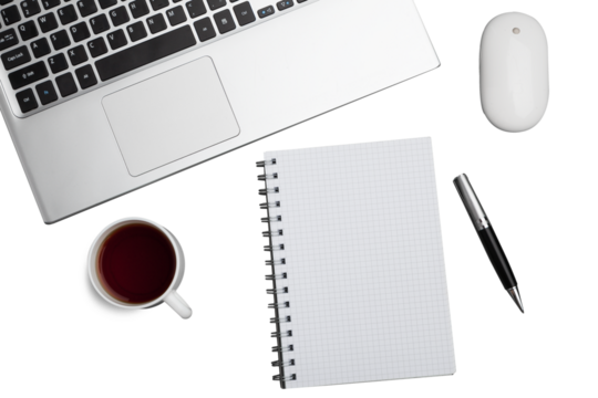 Office workplace with office supplies and digital tablet