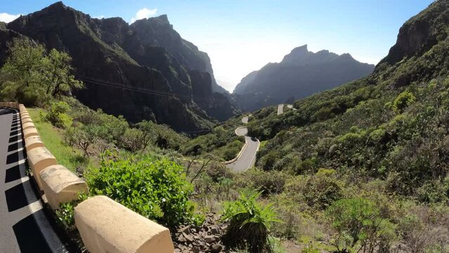 Winding road leading to Masca village, Tenerife, Canary Islands, Spain