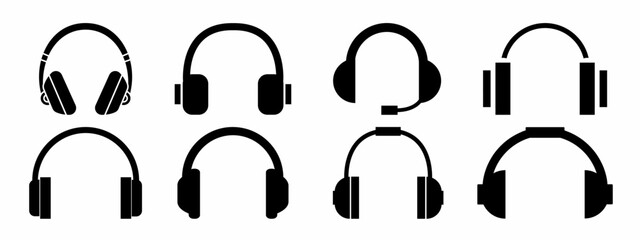 Flat style headphone icon illustration set. Stock vector collection.