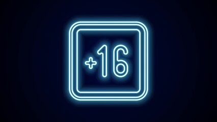 Glowing neon line Plus 16 movie icon isolated on black background. Adult content. Sixteen plus icon. Censored business concept. 4K Video motion graphic animation