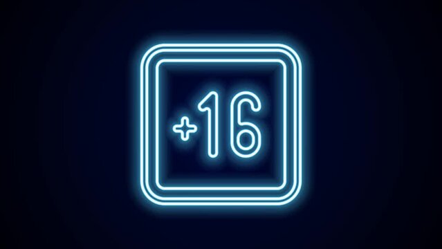 Glowing neon line Plus 16 movie icon isolated on black background. Adult content. Sixteen plus icon. Censored business concept. 4K Video motion graphic animation