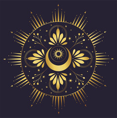 Astrology mystical illustration. Sacred golden geometry. Abstract mystic sign. Gold linear shape.