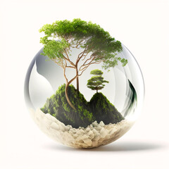 Ecosystem Planet, Green Earth 3D Illustration, Ecology Sustainability, Eco World, Happy Earth Day, Generative AI