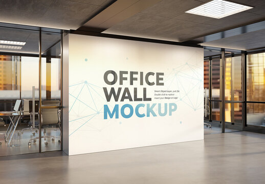 Blank Office Wall Interior at Sunset Mockup