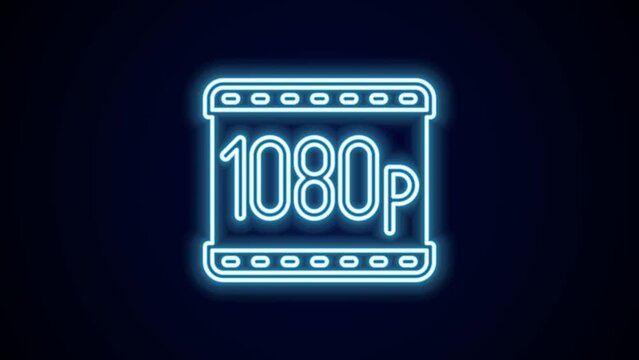 Glowing neon line Full HD 1080p icon isolated on black background. 4K Video motion graphic animation