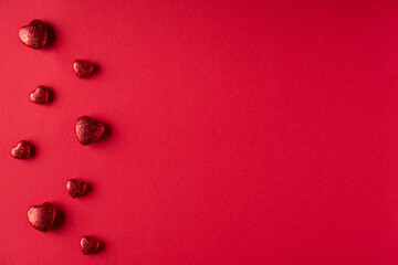 Hearts on red background.Valentines day concept.