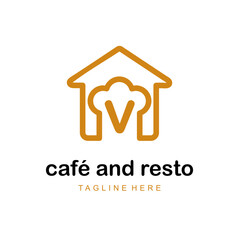 Initial Letter v with Home and Hat Cap Chef Combination Icon for Catering Service, Restaurant, Home Cooking, Baker Class Simple Logo Idea Template 