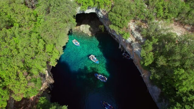 Famous Melissani lake on Kefalonia island, Karavomylos, Greece.