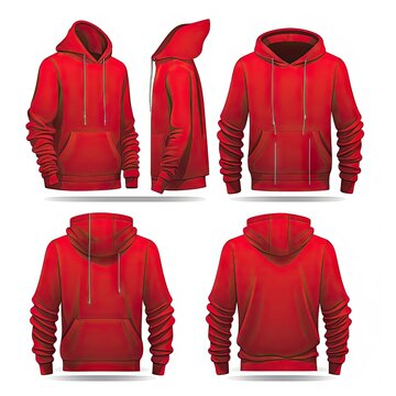 Red Hoodie Mockup In Different Angles Isolated On White Background