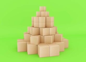 Christmas tree made of kraft boxes. 3d rendering.