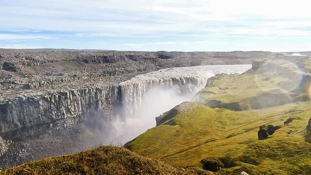 Overview of Dettifoss waterfall in Iceland. It is Europe's seond most powerful waterfall