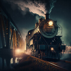 Fototapeta na wymiar old steam locomotive with smoke. generative ai