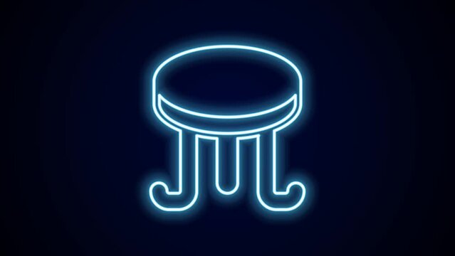 Glowing neon line Coffee table icon isolated on black background. Street cafe. 4K Video motion graphic animation