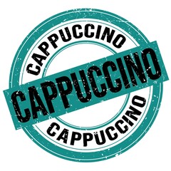 CAPPUCCINO text written on blue-black round stamp sign