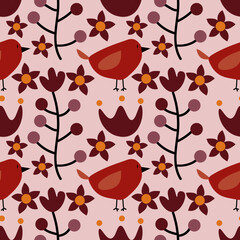 Flower and Bird vector ilustration seamless patern.Great for textile,fabric,wrapping paper,and any print.Vintages style.