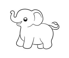 Cute baby elephant cartoon outline illustration. Easy animal coloring book page activity for kids