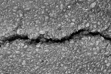 View of a crack in the ground, asphalt texture.