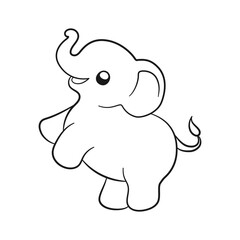 Cute baby elephant cartoon outline illustration. Easy animal coloring book page activity for kids